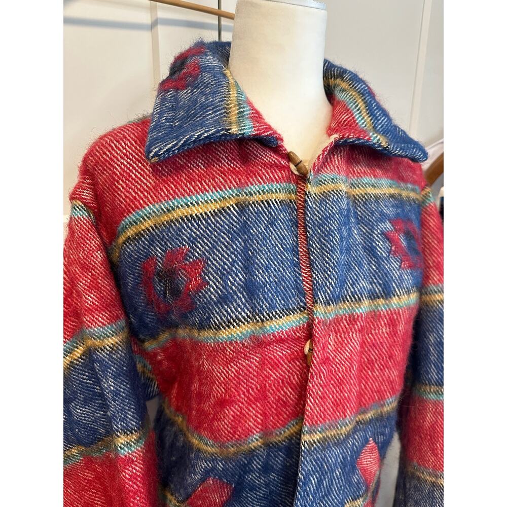183. Vintage blanket coat; homemade?; red and blue; western